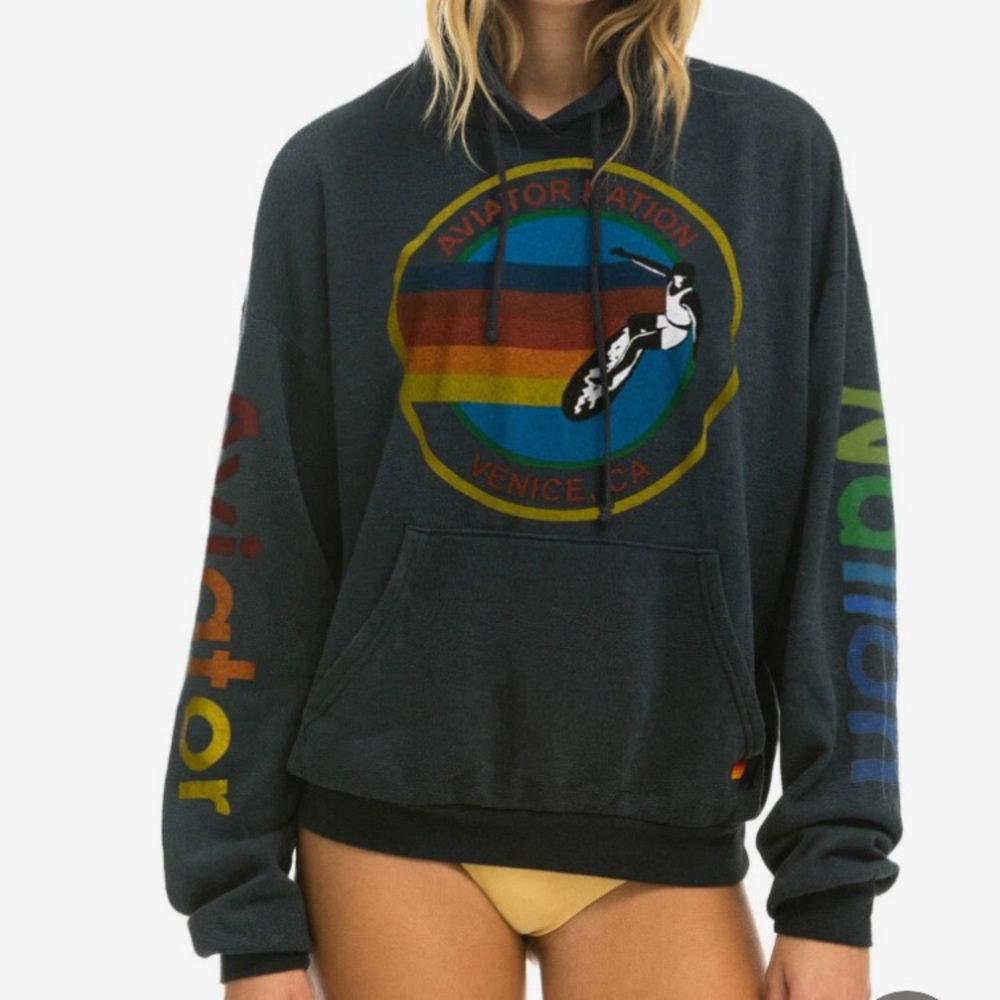 Aviator Nation Dark Hoodie with Multicolor Logo